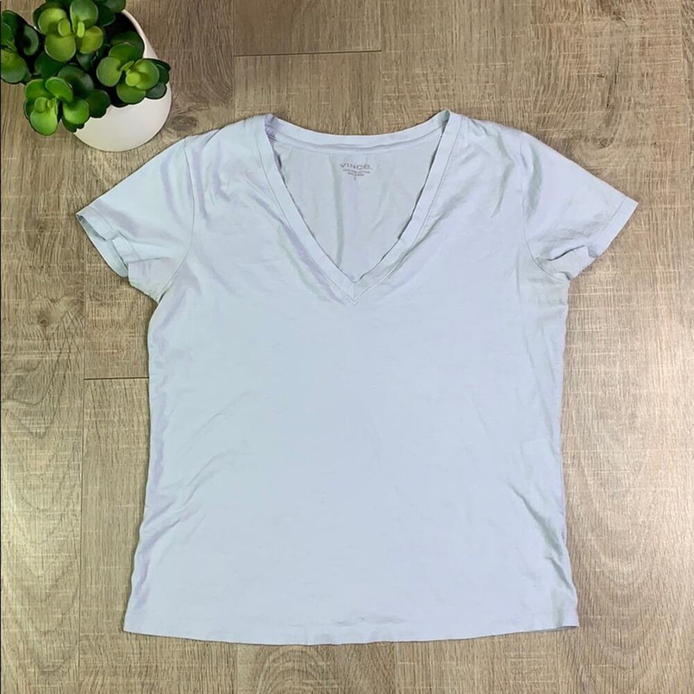 VINCE Women's Light Blue Short Sleeve V-Neck T Shirt
